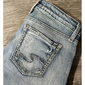 Silver Jeans Tuesday Slim Boot Low Rise Light Wash Distressed Jeans Size 26x33